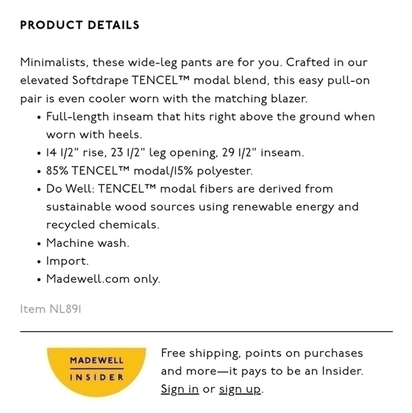 MADEWELL The Plus Carley Wide-Leg Pant in Softdrape, sz XXL TALL - Picture 11 of 16